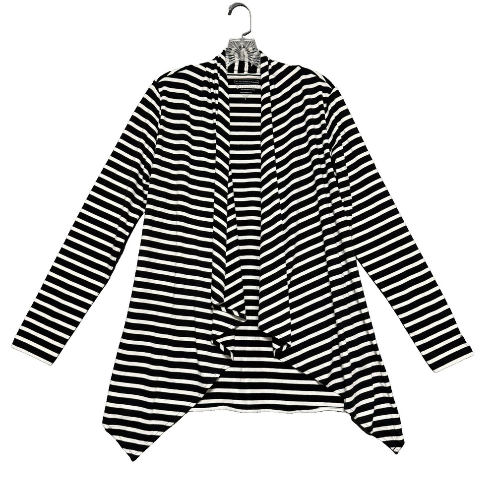 Coolibar Cardigan Sweater Womens S Black White Striped UPF 50 Draped Minimalist